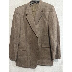 Monsieur Adolfo Blazer Sport Coat Mens 48L Brown Polyester Tweed Long Jacket‎